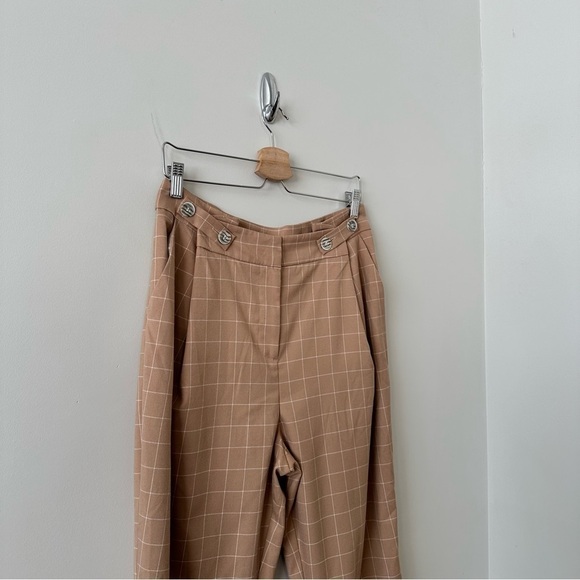 Topshop-plaid Cream & White High Rise Rolled Hem Trouser (Size:8) - Picture 4 of 11